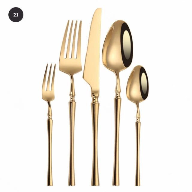 Premium Gold Cutlery Set High Quality Stainless Steel Knife Fork Spoon Sets For Dinner Table Gift Wedding Party Modern Luxury Dinnerware Essentials