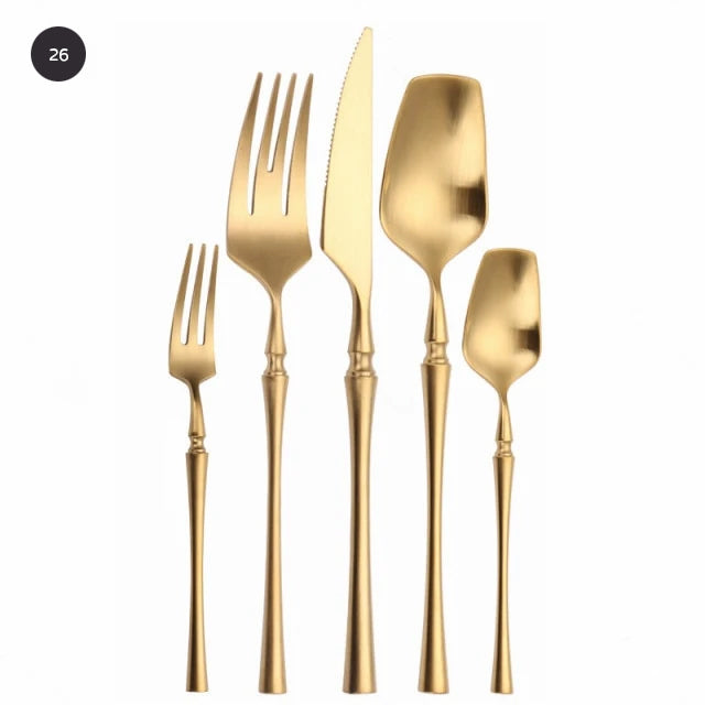Premium Gold Cutlery Set High Quality Stainless Steel Knife Fork Spoon Sets For Dinner Table Gift Wedding Party Modern Luxury Dinnerware Essentials
