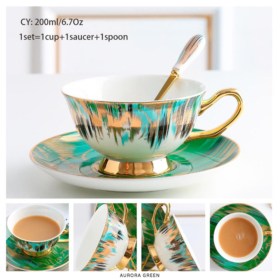 Premium Royal Classic Bone China Teacup Set With Saucer Spoon Luxury Regal Classic Retro Vintage Tea Cups For Kitchen Teaware Teacups 200ml