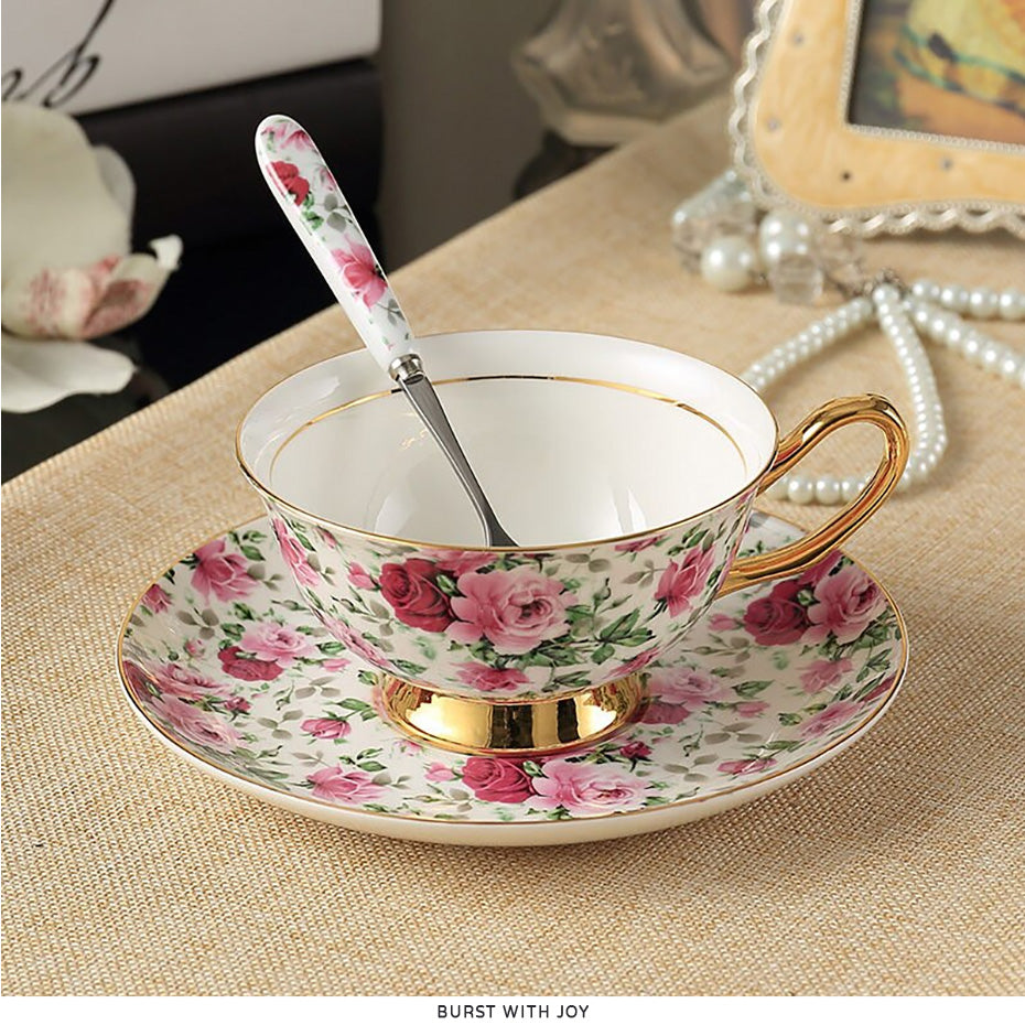 Premium Royal Classic Bone China Teacup Set With Saucer Spoon Luxury Regal Classic Retro Vintage Tea Cups For Kitchen Teaware Teacups 200ml