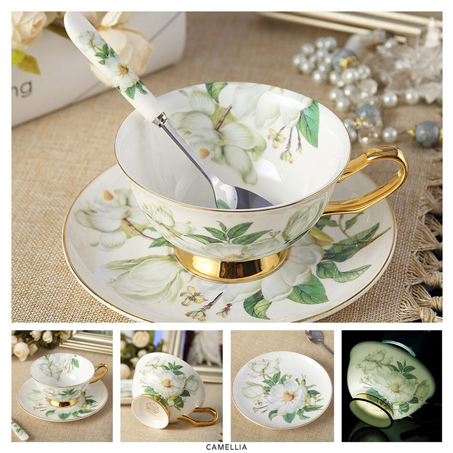 Premium Royal Classic Bone China Teacup Set With Saucer Spoon Luxury Regal Classic Retro Vintage Tea Cups For Kitchen Teaware Teacups 200ml