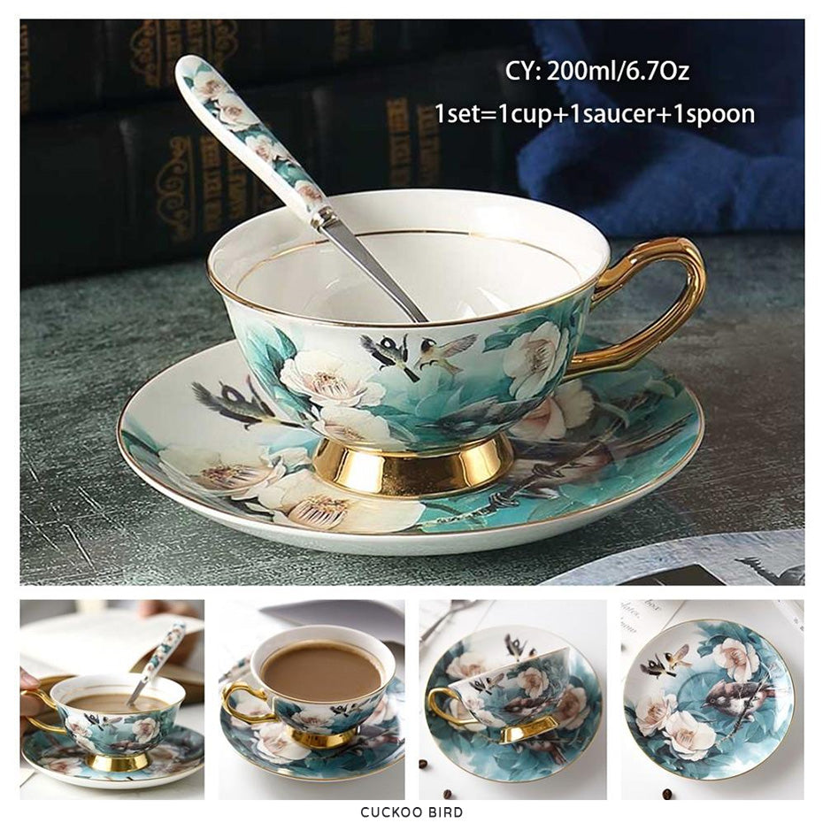 Premium Royal Classic Bone China Teacup Set With Saucer Spoon Luxury Regal Classic Retro Vintage Tea Cups For Kitchen Teaware Teacups 200ml