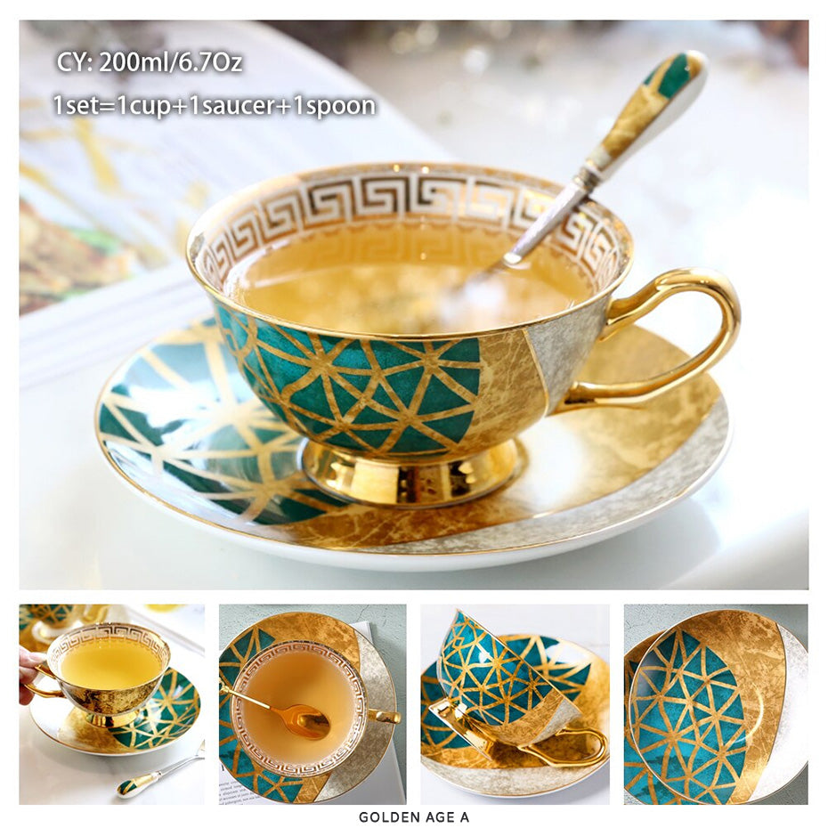 Premium Royal Classic Bone China Teacup Set With Saucer Spoon Luxury Regal Classic Retro Vintage Tea Cups For Kitchen Teaware Teacups 200ml