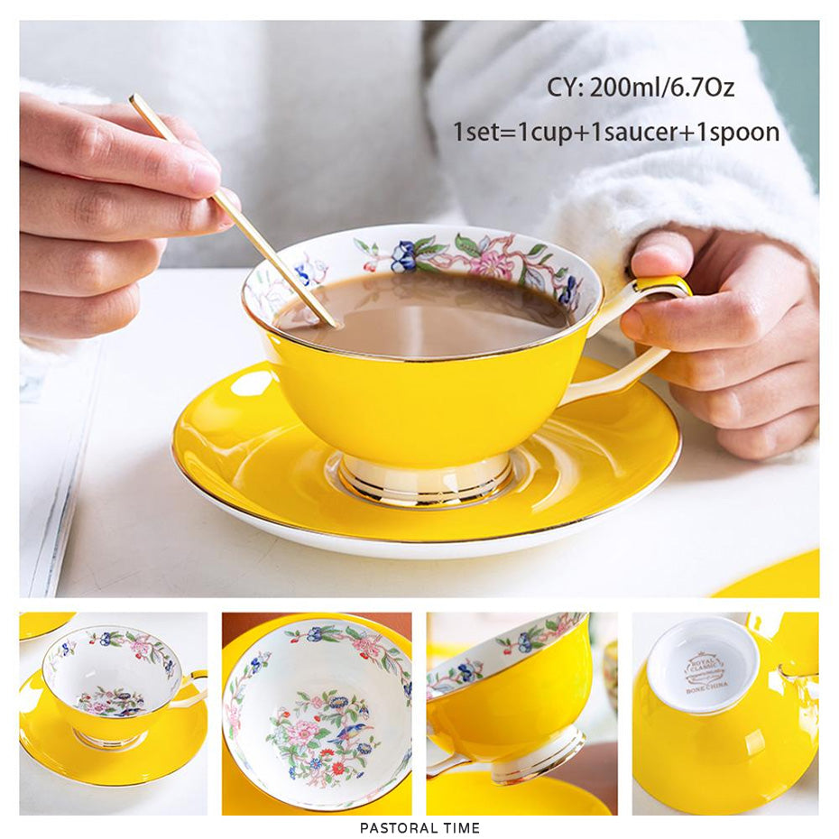 Premium Royal Classic Bone China Teacup Set With Saucer Spoon Luxury Regal Classic Retro Vintage Tea Cups For Kitchen Teaware Teacups 200ml
