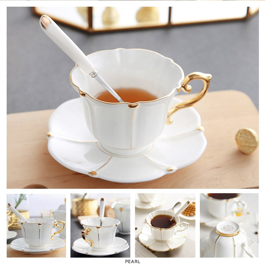 Premium Royal Classic Bone China Teacup Set With Saucer Spoon Luxury Regal Classic Retro Vintage Tea Cups For Kitchen Teaware Teacups 200ml