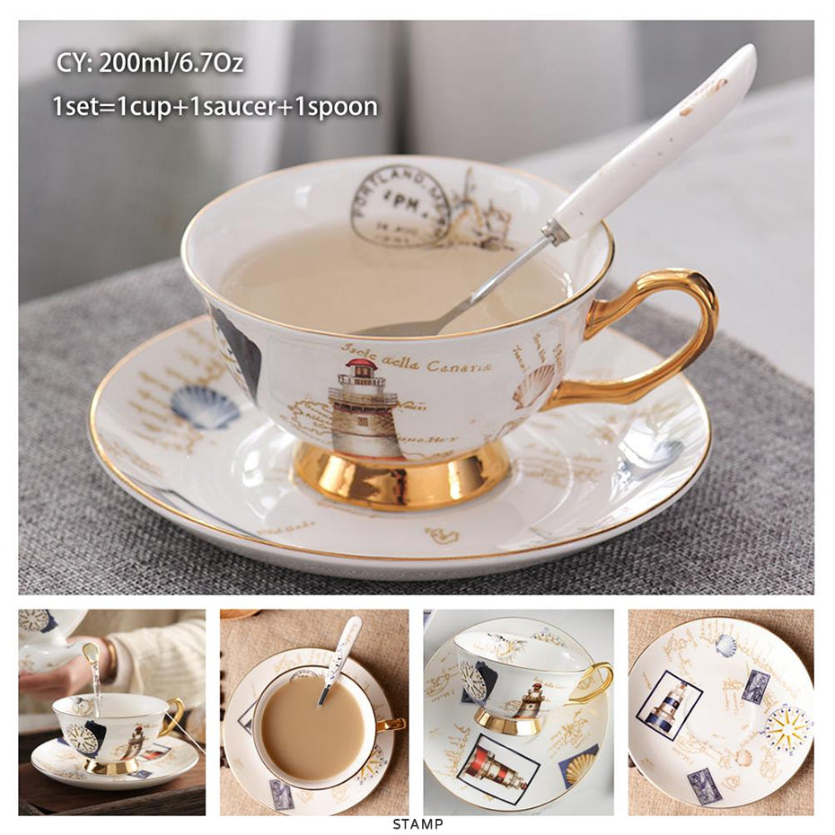 Premium Royal Classic Bone China Teacup Set With Saucer Spoon Luxury Regal Classic Retro Vintage Tea Cups For Kitchen Teaware Teacups 200ml