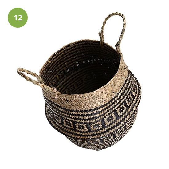 Rustic Rattan Sea Grass Flower Pots Storage Basket Natural Color Stylish Braided All Purpose Storage Bin Wicker Laundry Basket