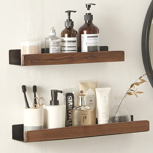 Modern Bathroom Shelf Solid Wood & Aluminium Racking For Cosmetics Shampoo Storage Washroom Kitchen All Purpose Wood Metal Shelving