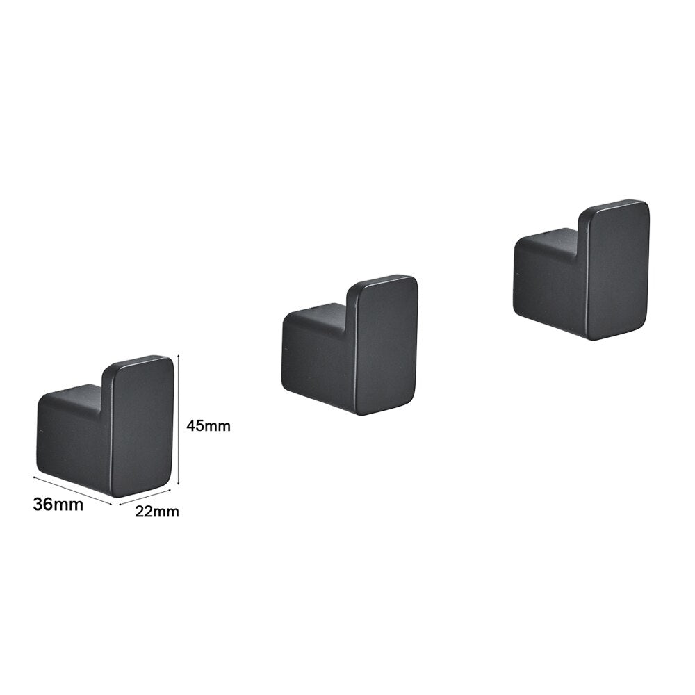 Modern Minimalist Matte Black Aluminum Clothes Hooks Wall Mounted Robe Hangers For Entrance Hall Bedroom Bathroom Coat Hooks