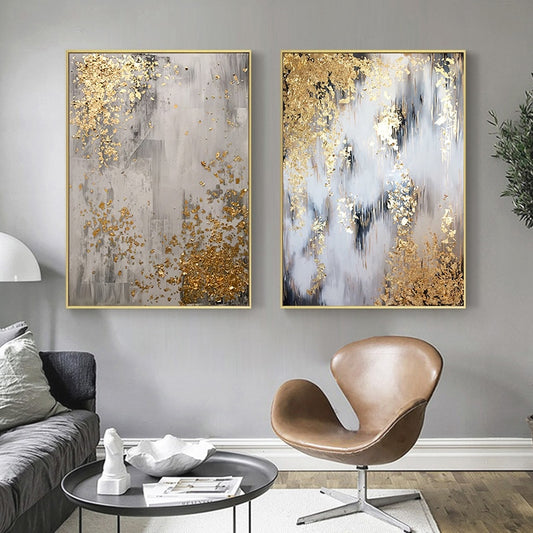 Abstract Luxury Designer Wall Art Fine Art Canvas Print Modern Fashion Glamour Golden Beige Picture For Luxurious Living Room Apartment Bedroom Decor