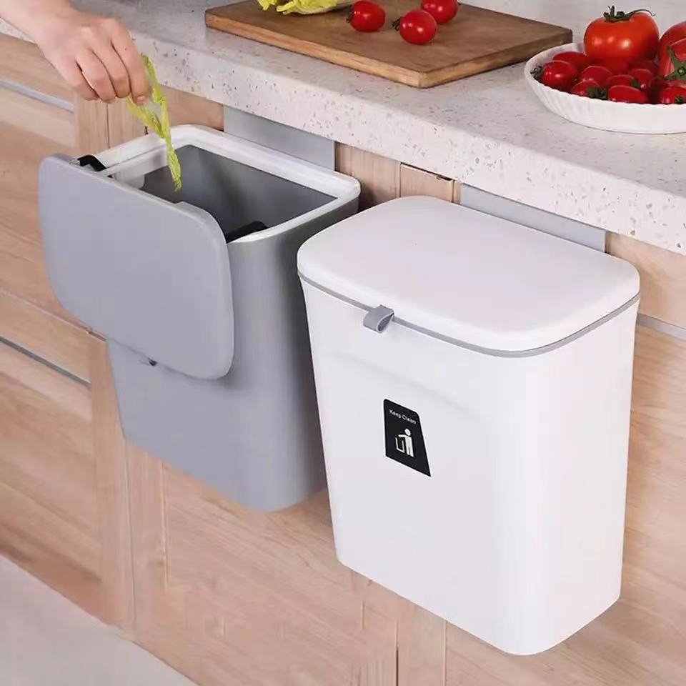 Modern Kitchen Waste Bin Multipurpose Trash Can Recycling Bin With Convenient Cabinet Door Hanging Bracket Or Self Adhesive Wall Mounting