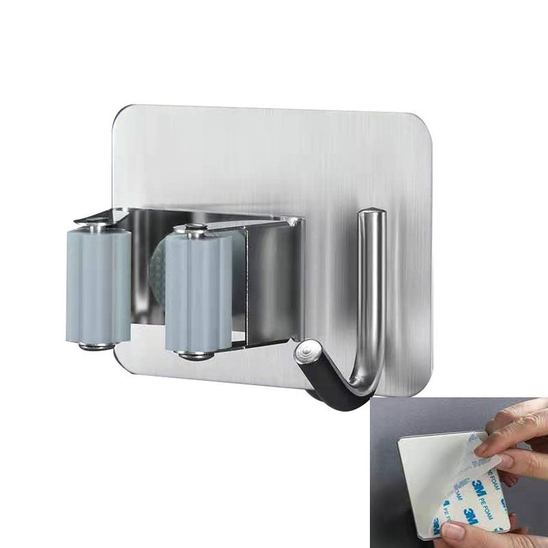 Stainless Steel Self Adhesive Broom Mop Storage Clamp Wall Mounted Holder Cupboard Heavy Duty Tidy Clip For Hanging Mops And Brooms