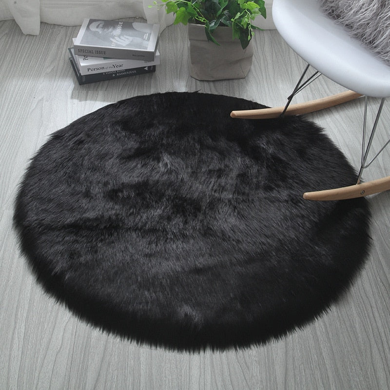 Soft Plush Shaggy Round Faux Sheepskin Rugs For Living Room Hotel Room Bathroom Mat Circular Area Mats Purple Gray White Pink Bedroom Rug