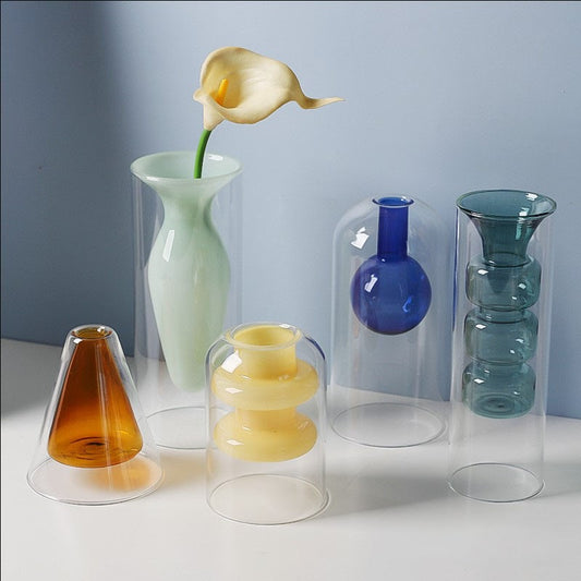 Pretty Abstract Blown Glass Vases For Minimalist Floral Display Desktop Hydroponics Colorful Stained Glass Vases
