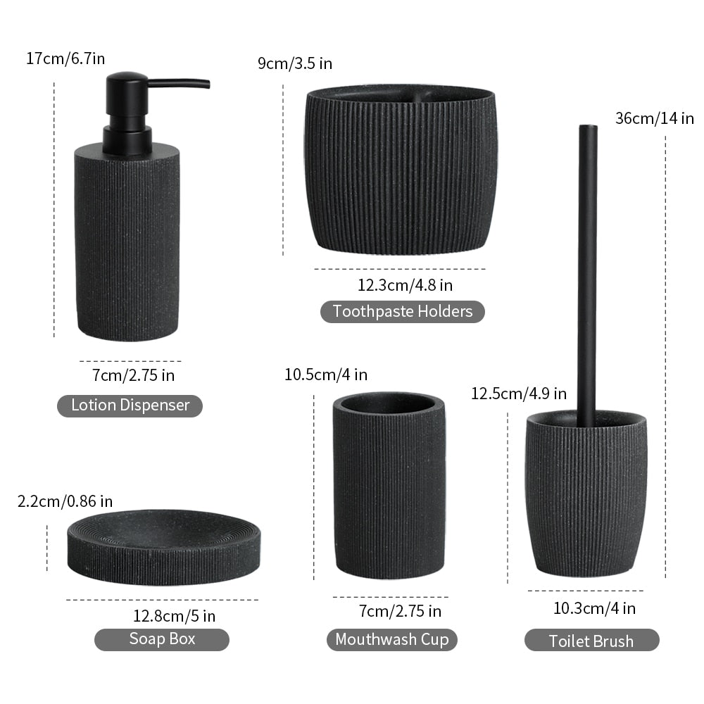 Volcanic Black Bathroom Accessories Soap Dish Toothbrush Holder Gargle Cup Liquid Soap Dispenser Toilet Brush Holder Matching Bathroom Essentials