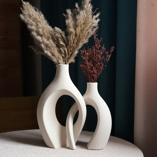 Modern Abstract Nordic Ceramic Embrace Vases for Pampas Grass Dried Flower 2Pcs/Set