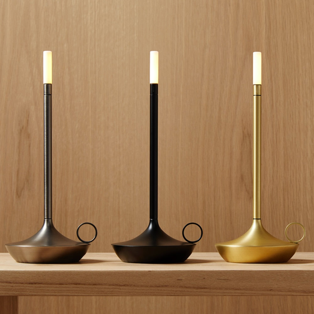 Retro Cordless Candle Stick LED Night Light Rechargeable Portable Desktop Coffee Table Light For Bedside Table