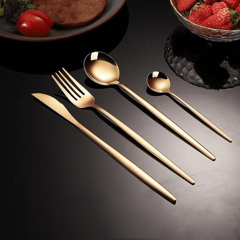 Light Luxury 24pcs Gold Dinnerware Set Stainless Steel Flatware For Modern Dining Room Dishwasher Safe Kitchen Tableware