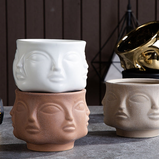 Modern Trendy Face Pot Contemporary Ceramic Human Face & Lips Flower Pot Vase For Floral Arrangements Creative Home Interior Decor