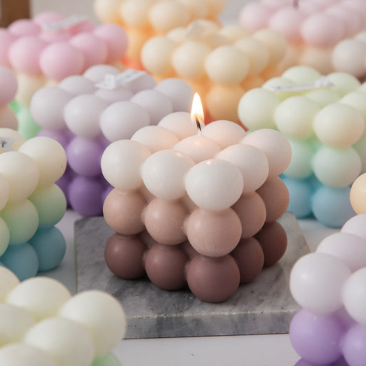 Aesthetic Color Gradient Bubble Square Candles - Trendy Handcrafted Soy Wax Scented Candles for Home Decoration Kitchen Bedroom or Bathroom