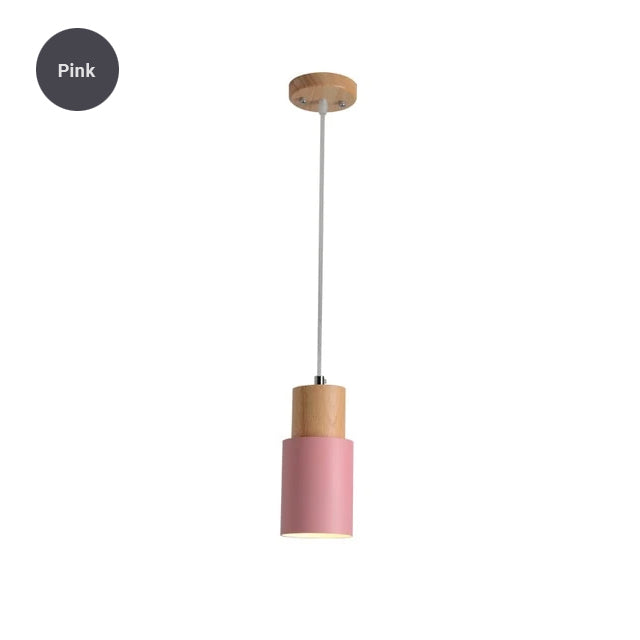 Simple Nordic Wood & Aluminum Pendant Lamps For Kitchen Bar Restaurant Diner Hanging Lights Minimalist Style Pastel Colored Light Fittings For Home/Office