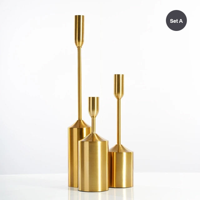 Simple Elegant Gold Plated Candle Holders Stylish Matching Metal Candlesticks For Christmas Dining Room Table Living Room Stylish Candle Sticks For Festive Occasions