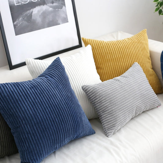 Soft Velvet Corduroy Cushion Case Bright Colors Decorative Pillow Case Chunky Stripes Latest Style Colors Cushion Covers For Living Room Sofa Decor 45x45cm/60x60cm