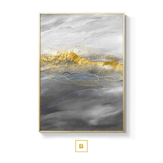 Stormy Weather Gray Golden Clouds Fine Art Canvas Prints Modern Abstract Wall Art Pictures For Loft Apartment Living Room Bedroom Home Office Interior Decor