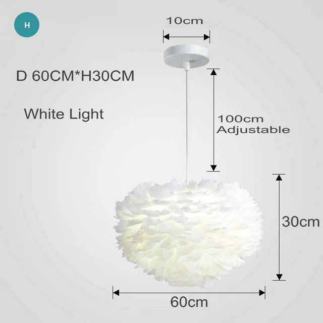 White Feather Lamp For Bedroom Stylish Modern Design Hanging LED Lamp For Kid's Bedroom Baby's Room Fluffy Pendant Light For Stylish Home Decoration