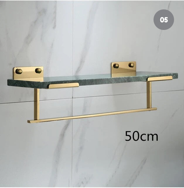 White Marble Bathroom Shelf For Cosmetics Gold Bath Shower Shelving Wall Mounted Elegant Marble Slab Modern Luxury Brass Fittings Bathroom Storage