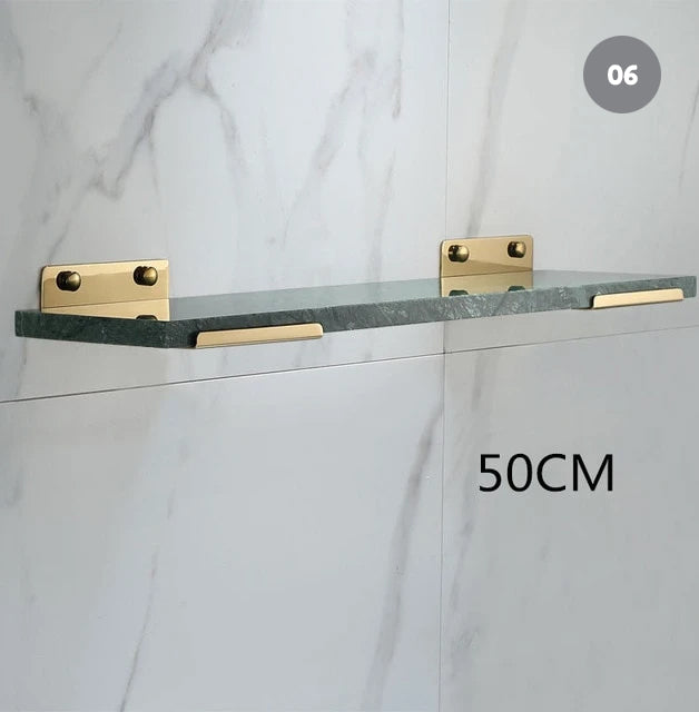 White Marble Bathroom Shelf For Cosmetics Gold Bath Shower Shelving Wall Mounted Elegant Marble Slab Modern Luxury Brass Fittings Bathroom Storage