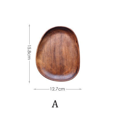 Natural Solid Wood Fruit Plates Abstract Oval Shape Dinner Dessert Wooden Tableware Cake Dish Wood Fruit Bowl Snack Trays