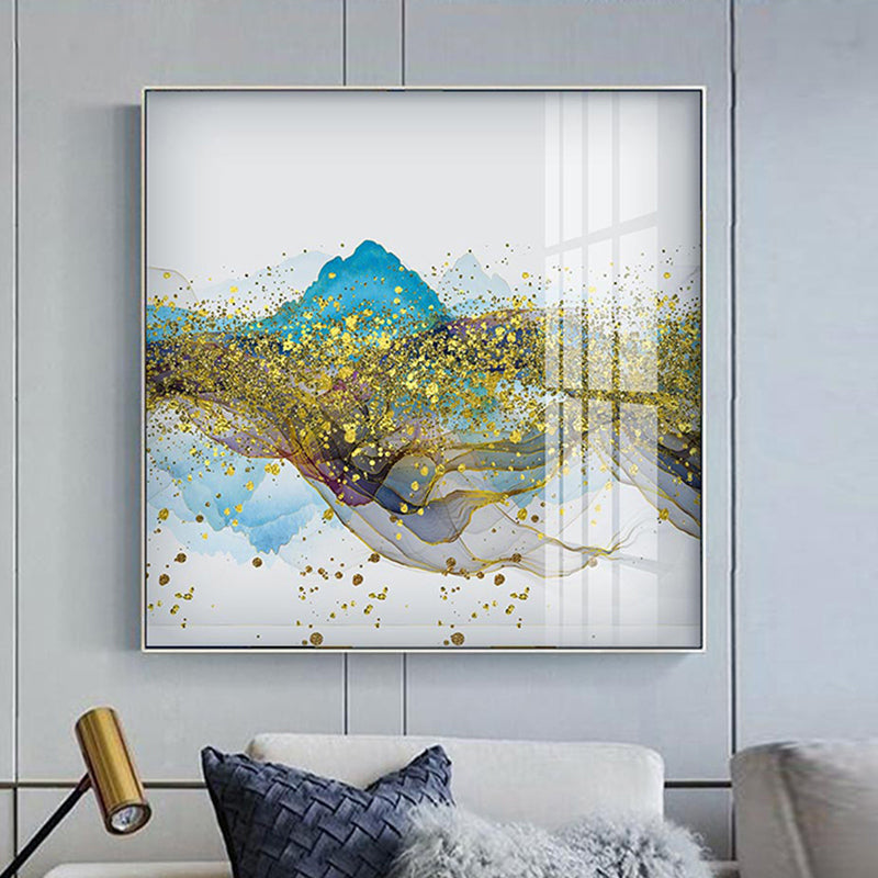 Abstract Golden Mountain Reflections Fine Art Canvas Prints Blue And Gold Contemporary Wall Art For Modern Home Or Office