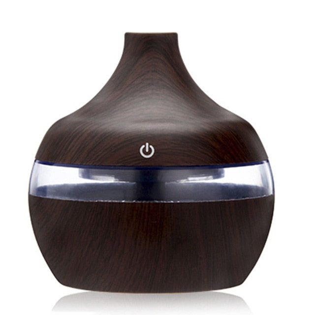 Aromatherapy Essential Oil USB Electric Oil Diffuser Ultrasonic Air Humidifier Wood Grain Mini Mist Maker Bedside LED Light