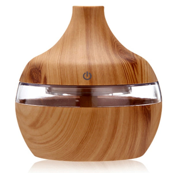 Aromatherapy Essential Oil USB Electric Oil Diffuser Ultrasonic Air Humidifier Wood Grain Mini Mist Maker Bedside LED Light