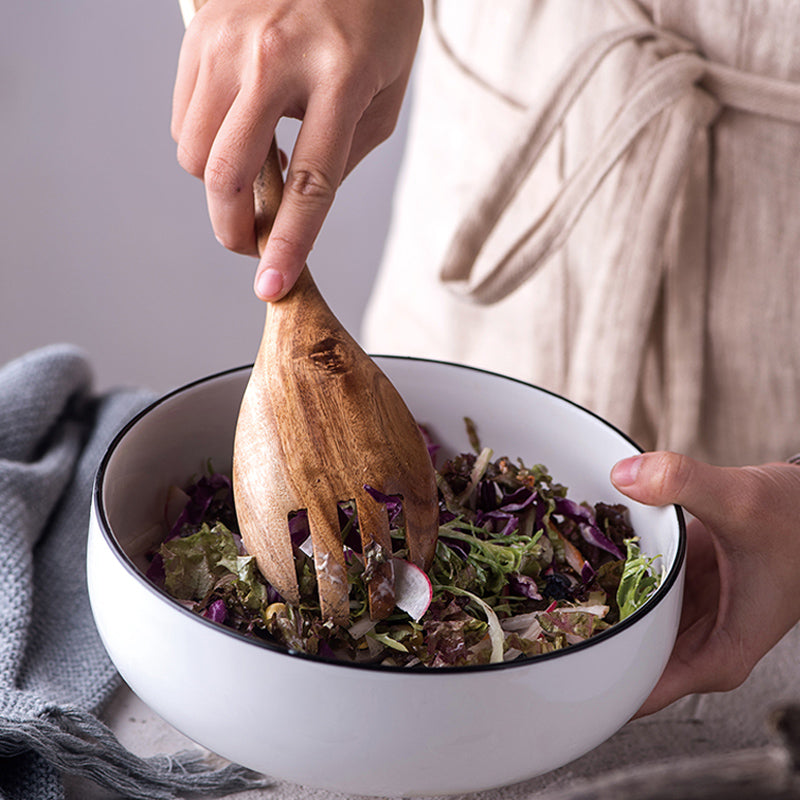 Solid Wood Salad Serving Spoon And Fork Set Natural Wood Kitchen Cooking Utensils For Mixing Serving Salad Wooden Serving Spoon & Fork