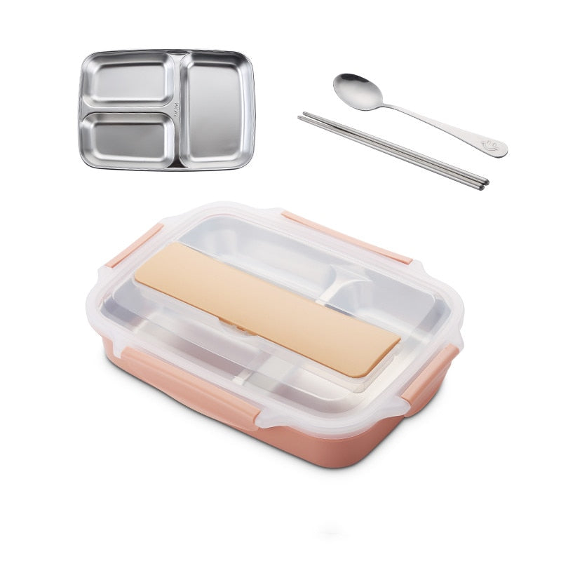 Stainless Steel Leak-Proof Lunch Box Partitioned Meal Container With Spoon Portable Dinnerware Bento Box Lunch Boxes For Travel Picnics