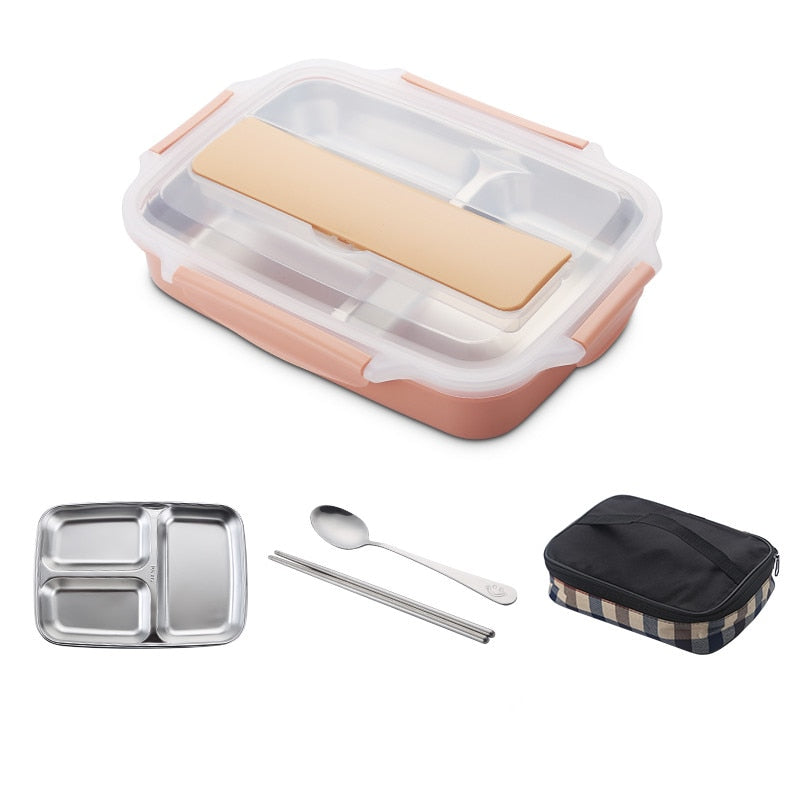 Stainless Steel Leak-Proof Lunch Box Partitioned Meal Container With Spoon Portable Dinnerware Bento Box Lunch Boxes For Travel Picnics