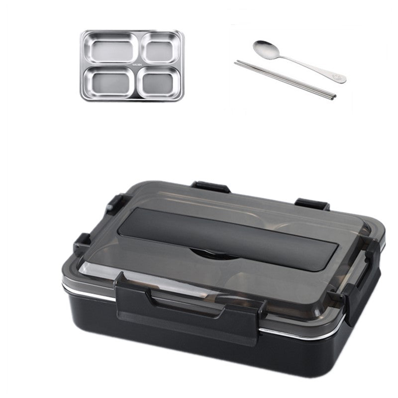 Stainless Steel Leak-Proof Lunch Box Partitioned Meal Container With Spoon Portable Dinnerware Bento Box Lunch Boxes For Travel Picnics