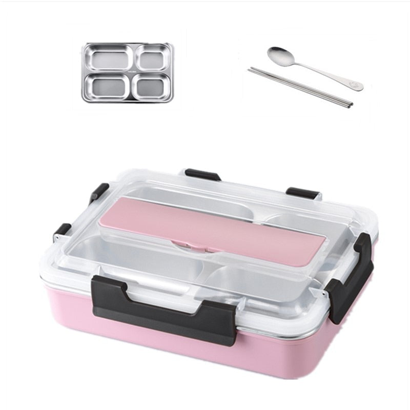 Stainless Steel Leak-Proof Lunch Box Partitioned Meal Container With Spoon Portable Dinnerware Bento Box Lunch Boxes For Travel Picnics
