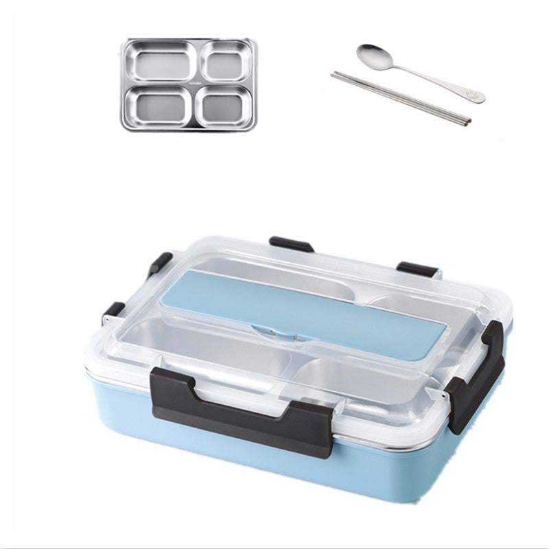 Stainless Steel Leak-Proof Lunch Box Partitioned Meal Container With Spoon Portable Dinnerware Bento Box Lunch Boxes For Travel Picnics