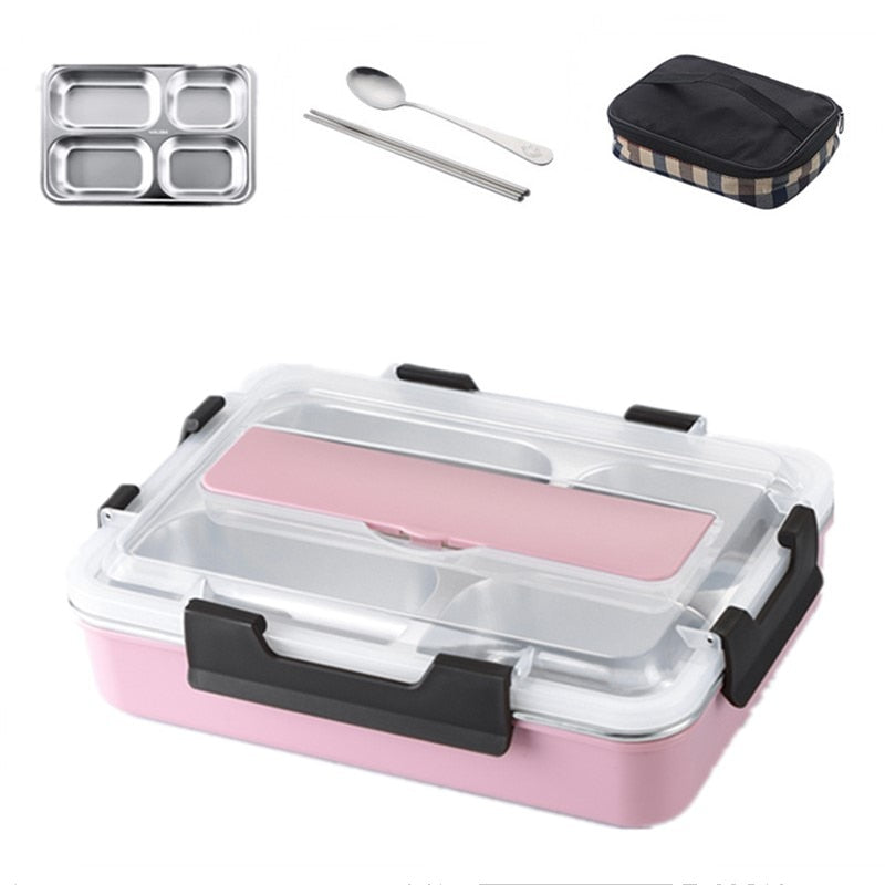 Stainless Steel Leak-Proof Lunch Box Partitioned Meal Container With Spoon Portable Dinnerware Bento Box Lunch Boxes For Travel Picnics