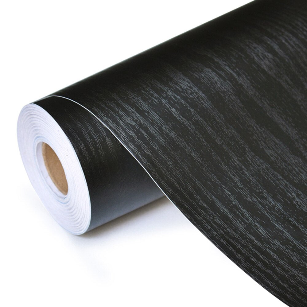 Black Wood Self Adhesive PVC Vinyl Surface Covering Wood Effect Wallpaper Roll Wrap For Covering Desktop Drawers Cabinets Furniture