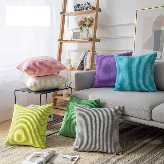 Soft Velvet Corduroy Cushion Case Bright Colors Decorative Pillow Case Chunky Stripes Latest Style Colors Cushion Covers For Living Room Sofa Decor 45x45cm/60x60cm