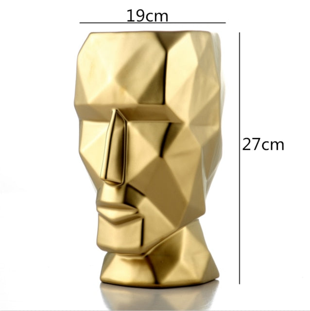 Abstract Geometric Golden Head Figurines Nordic Style Ceramic Vase For Tabletop Decoration Ornamental Figurine Crafts For Modern Home Interior Decoration