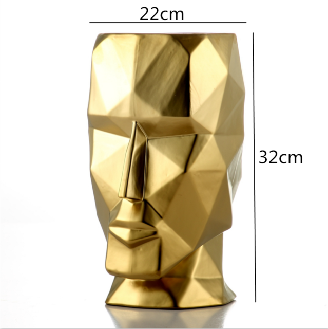 Abstract Geometric Golden Head Figurines Nordic Style Ceramic Vase For Tabletop Decoration Ornamental Figurine Crafts For Modern Home Interior Decoration
