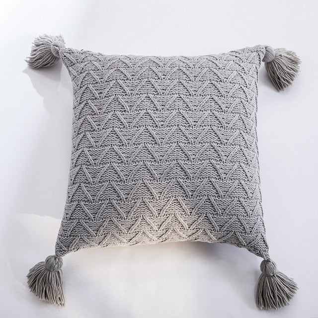 Nordic Knitted Twill Tasseled Cushion Case 45x45cm Subtle Colors Pink Gray Cream Blue Decorative Covers For Sofa Throw Cushions Latest Trends Stylish Home Decor