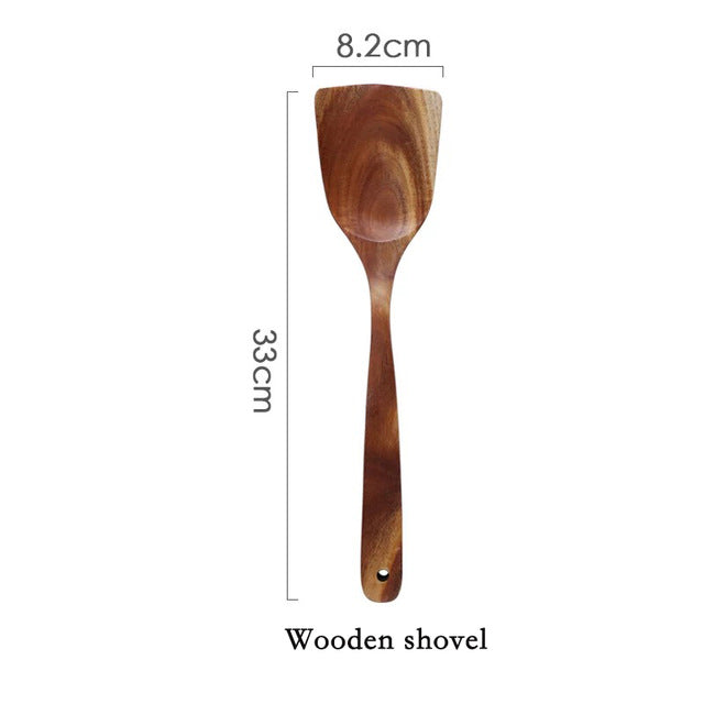 Bali Teak Handmade Natural Wood Kitchen Utensil Tableware Tool Set Cooking Baking Mixing Spoon Ladle Rice Colander Soup Skimmer