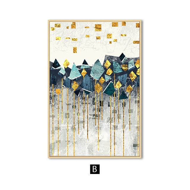 Nordic Abstract Golden Sun Landscape Wall Art Fine Art Canvas Prints Modern Scandinavian Geometric Mountain Pictures For Living Room Home Office Decor