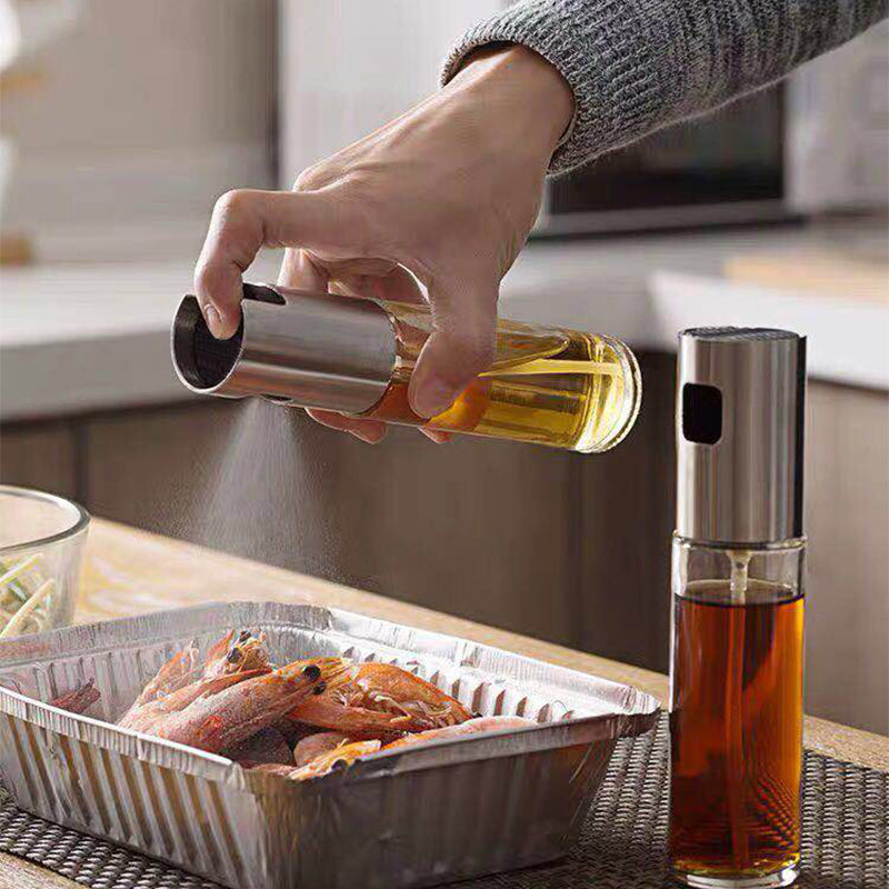 Kitchen Cooking Oil Spray Dispenser For Cooking Oil Vinegar Olive Oil Cooking Sprayer For Kitchen BBQ Stainless Steel & Glass
